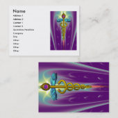 金ゴールドCADUCEUS，医師，医療サービスパープルグリーン 名刺 (正面/裏面)