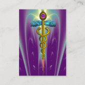 金ゴールドCADUCEUS，医師，医療サービスパープルグリーン 名刺 (裏面)