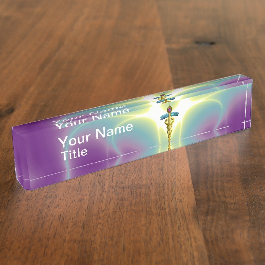 金ゴールドCADUCEUS、紫鮮やかの羊毛 デスクネームプレート (側面)