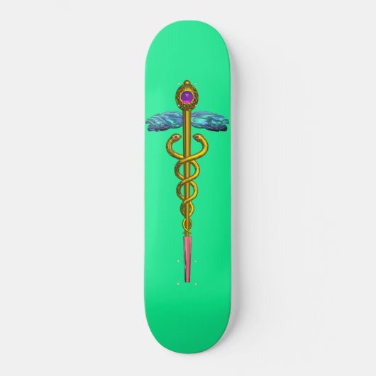 金ゴールドCADUCEUS、緑 スケートボード (正面)