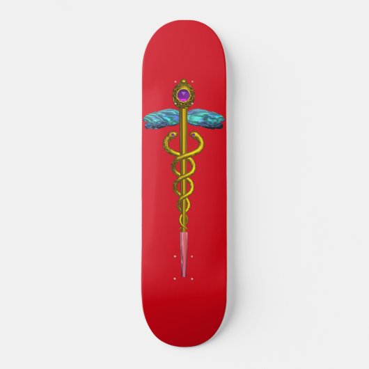 金ゴールドCADUCEUS、赤 スケートボード (正面)