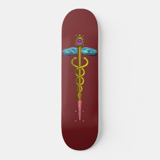金ゴールドCADUCEUS、赤 スケートボード (正面)