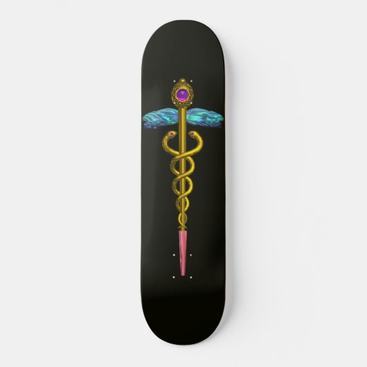 金ゴールドCADUCEUS,黒 スケートボード (正面)