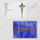 金ゴールドCADUCEUS IN BLUE SKY，医師，医療 名刺 (正面/裏面)