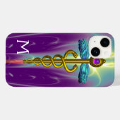 金ゴールドCADUCEUS MEDICAL SYMBOLグリーンパープルモノグラム Case-Mate iPhoneケース (裏面 (横))
