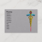 金ゴールドCADUCEUS MEDICAL SYMBOLグレー紙 名刺 (正面)
