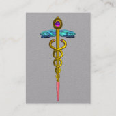 金ゴールドCADUCEUS MEDICAL SYMBOLグレー紙 名刺 (裏面)