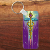 金ゴールドCADUCEUS MEDICAL SYMBOLパープルグリーン キーホルダー (正面)