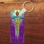 金ゴールドCADUCEUS MEDICAL SYMBOLパープルグリーン キーホルダー (裏面)