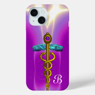 金ゴールドCADUCEUS MEDICAL SYMBOLパープルモノグラム iPhone 15ケース