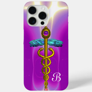 金ゴールドCADUCEUS MEDICAL SYMBOLパープルモノグラム iPhone 15 PRO MAXケース