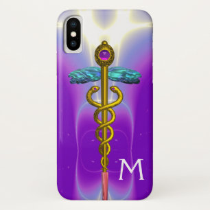 金ゴールドCADUCEUS MEDICAL SYMBOLパープルモノグラム iPhone X ケース