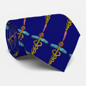 金ゴールドCADUCEUS MEDICAL SYMBOL、青 ネクタイ (ロール)