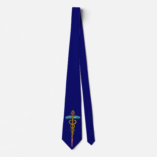 金ゴールドCADUCEUS MEDICAL SYMBOL、青 ネクタイ (正面)