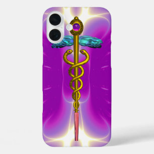 金ゴールドCADUCEUS MEDICAL SYMBOL Pink Violet Purple iPhone 16 Plusケース