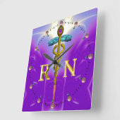 金ゴールドCADUEUS登録ナース記号，青紫 スクエア壁時計 (傾斜)