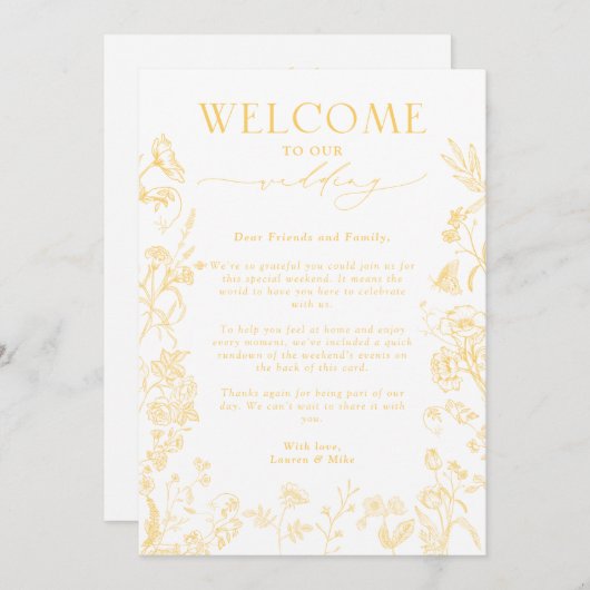 金ゴールドChinoiserieウェルカムレターと旅程 招待状 (正面/裏面)