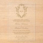 金ゴールドChinoiserieクレストモノグラム結婚ズ アクリル招待状 (正面)