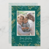 金ゴールドChristmas Greeneryオンティール（緑がかった色）2写真 シーズンカード (正面/裏面)