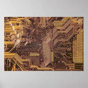 金ゴールドCyber回路基板Tech Electronics ポスター