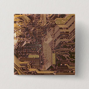 金ゴールドCyber回路基板Tech Electronics 缶バッジ