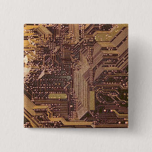 金ゴールドCyber回路基板Tech Electronics 缶バッジ (正面)