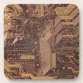 金ゴールドCyber Circuit Board Tech Art Electronics コースター (正面)