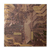 金ゴールドCyber Circuit Board Tech Art Electronics タイル (正面)