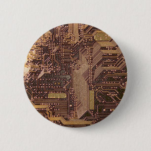 金ゴールドCyber Circuit Board Tech Art Electronics 缶バッジ