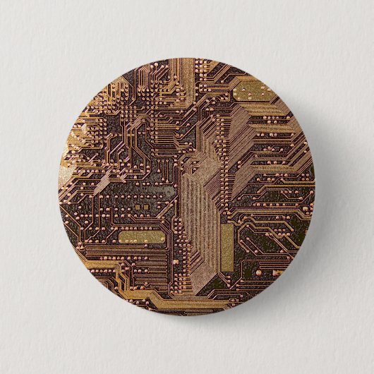 金ゴールドCyber Circuit Board Tech Art Electronics 缶バッジ (正面)