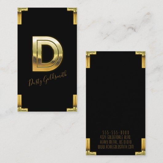 金ゴールドDイニシャル縁ど及び名刺 名刺 (正面/裏面)