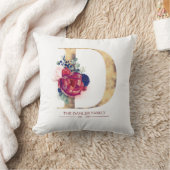 金ゴールドDモノグラムフローラブルゴーニュ赤とネイビーブルー クッション (ブランケット)