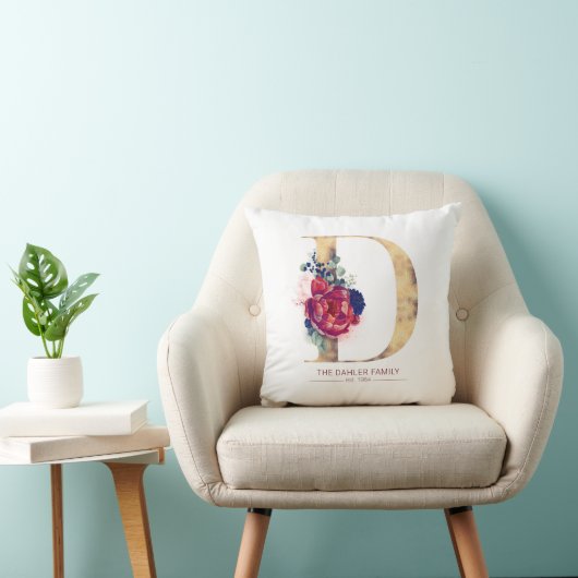 金ゴールドDモノグラムフローラブルゴーニュ赤とネイビーブルー クッション (椅子)