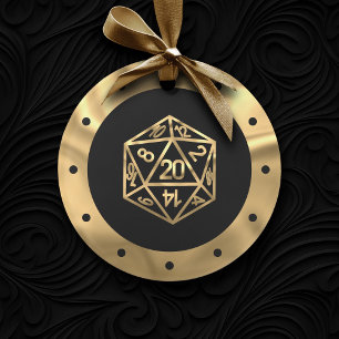 金ゴールドD20クリット RPGファンタジーロールプレーヤーのサイコロ オーナメント