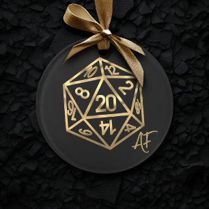金ゴールドD20パターン   RPGファンタジーロールプレーヤーのサイコロ オーナメント