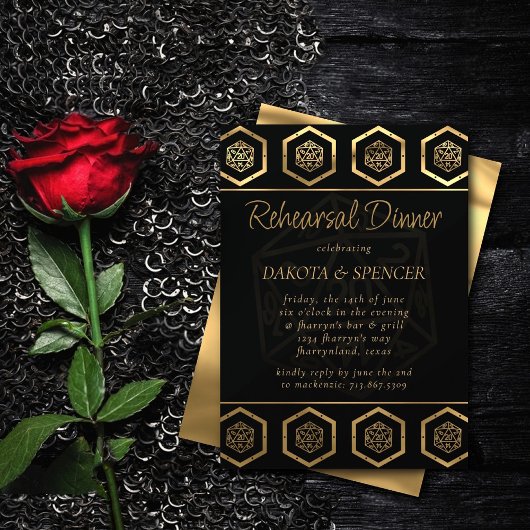 金ゴールドD20 |テーブルトップロールプレヤーリハーサルディナー 招待状