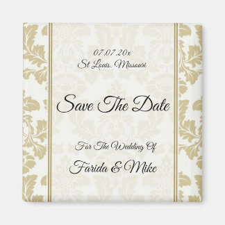金ゴールドdamask Save the Date Magnet invitation マグネット