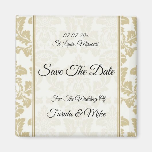 金ゴールドdamask Save the Date Magnet invitation マグネット (正面)