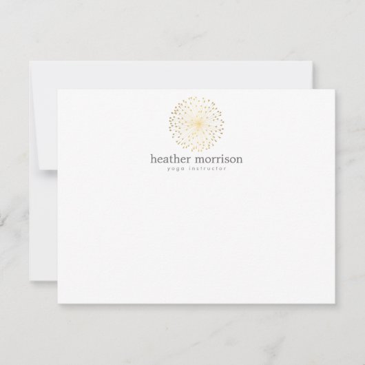 金ゴールドDANDELIONスターバストロゴON WHITE Notecard ノートカード (正面)