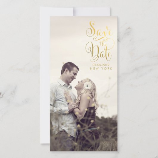 金ゴールドDate Script Overlay Photo Cardの保存 セーブザデート (正面)