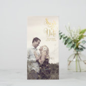 金ゴールドDate Script Overlay Photo Cardの保存 セーブザデート (スタンド正面)