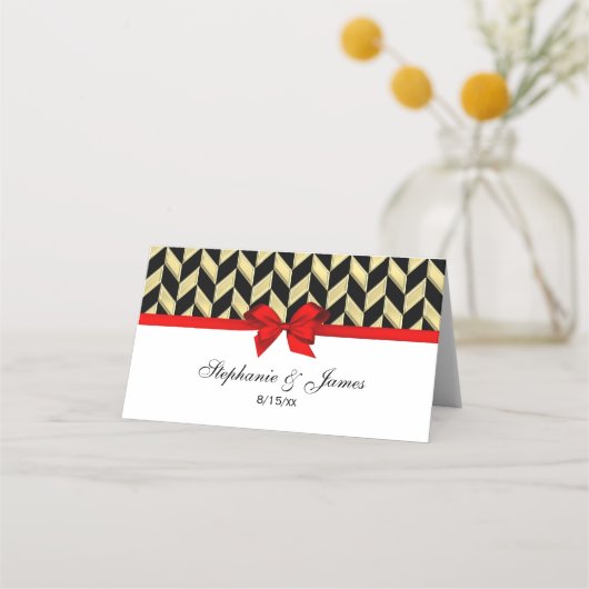 金ゴールドDIYヘリンボーンDIYボーカラーエスコートカード プレイスカード (正面)
