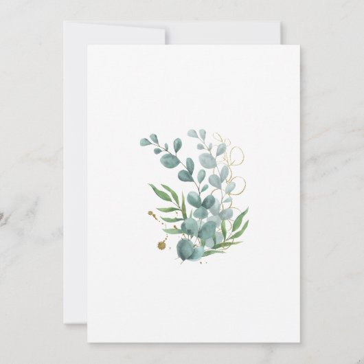 金ゴールドeucalyptus緑のブライダルシャワー招待状 招待状 (裏面)