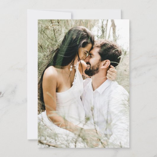 金ゴールドeucalyptus緑の写真日付を保存 招待状 (裏面)