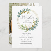 金ゴールドeucalyptus緑の写真日付を保存 招待状 (正面/裏面)