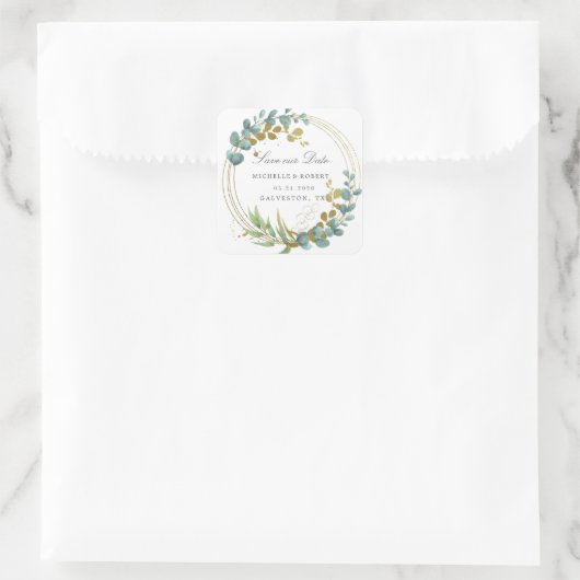 金ゴールドeucalyptus greeneryデイトスクエアを保存 スクエアシール (バッグ)