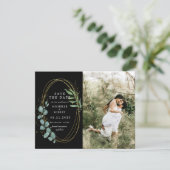 金ゴールドeucalyptus greenery 2枚の写真Save The Date 招待状 (スタンド正面)