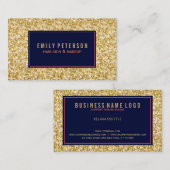 金ゴールドFAXグリッターと黒とコーラルレッドのアクセント 名刺 (正面/裏面)