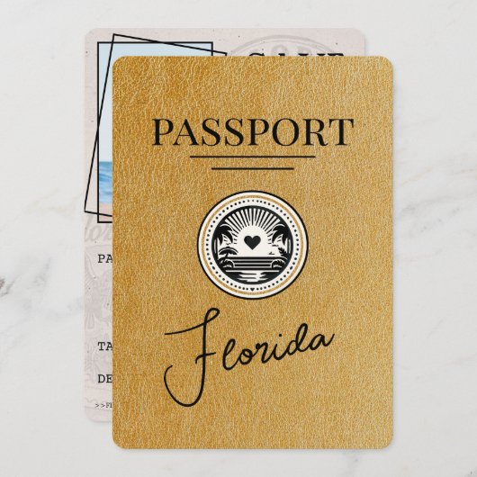 金ゴールドFlorida Passport日付の保存 セーブザデート (正面/裏面)