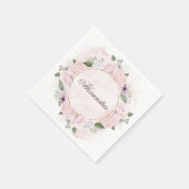 金ゴールドFrameFlooral個人名ピンクローズ スタンダードカクテルナプキン (角)